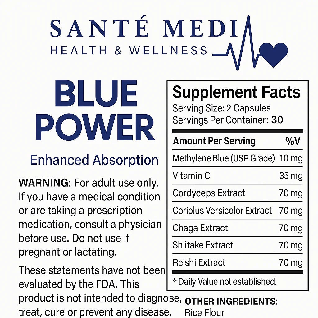Sante Medi Blue Power - Methylene Blue (USP Grade) Pharma Grade - 60 Capsules